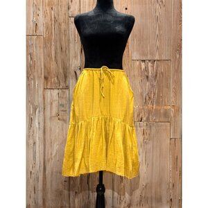 Rue Stiic Harlow Gold Cotton Bohemian Midi Skirt W/ Pockets & Elastic Waist S NW